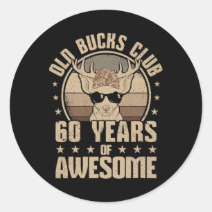 Pegatina Redonda Old Bucks Club 60 años de asombrosa Hunter 60.º Bi