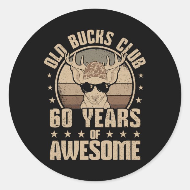 Pegatina Redonda Old Bucks Club 60 años de asombrosa Hunter 60.º Bi (Anverso)