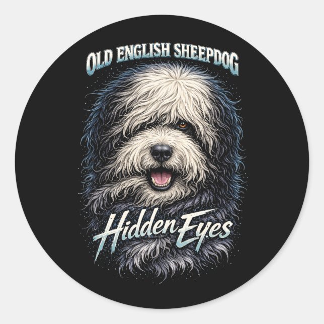 Pegatina Redonda Old English Sheepdog (Anverso)