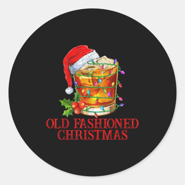 Pegatina Redonda Old Fashioned Whiskey Christmas Funny Bourbon Tail (Anverso)
