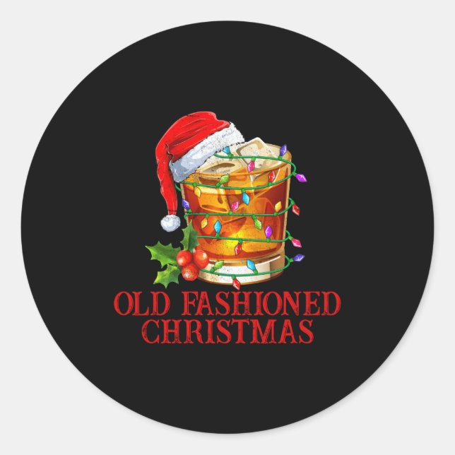 Pegatina Redonda Old Fashioned Whiskey Christmas Funny Bourbon Tail (Anverso)