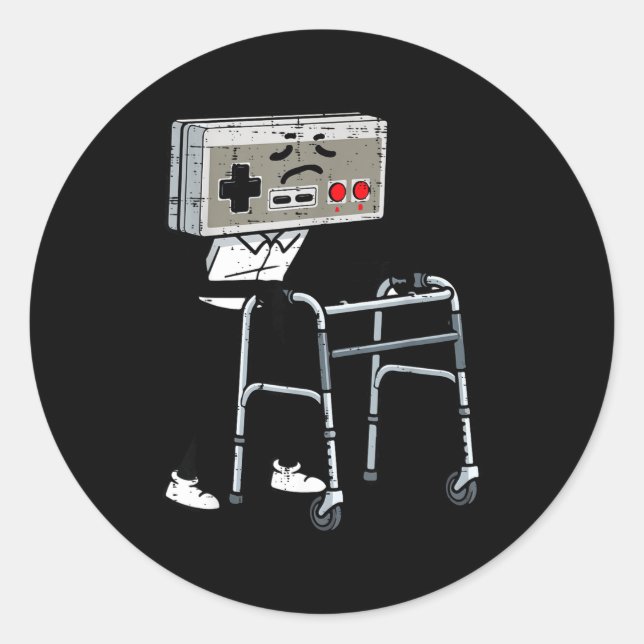 Pegatina Redonda Old Gaming Controller Walker Funny Gamer Men Women (Anverso)