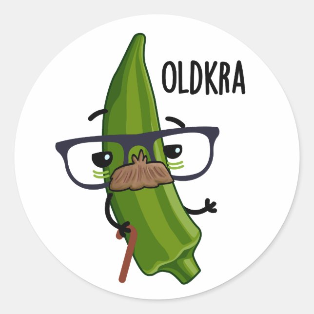 Pegatina Redonda Old-kra Funny Okra Pun (Anverso)