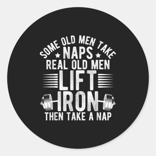 Pegatina Redonda Old Men Gag Workout Gym Fitness Exercise Weightlif (Anverso)