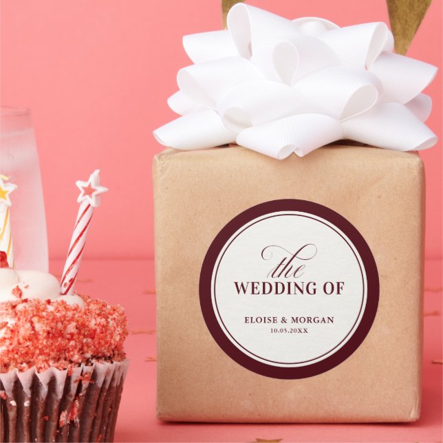 Pegatina Redonda Old Money Modern Formal Burgundy Luxury Wedding (Fiesta)