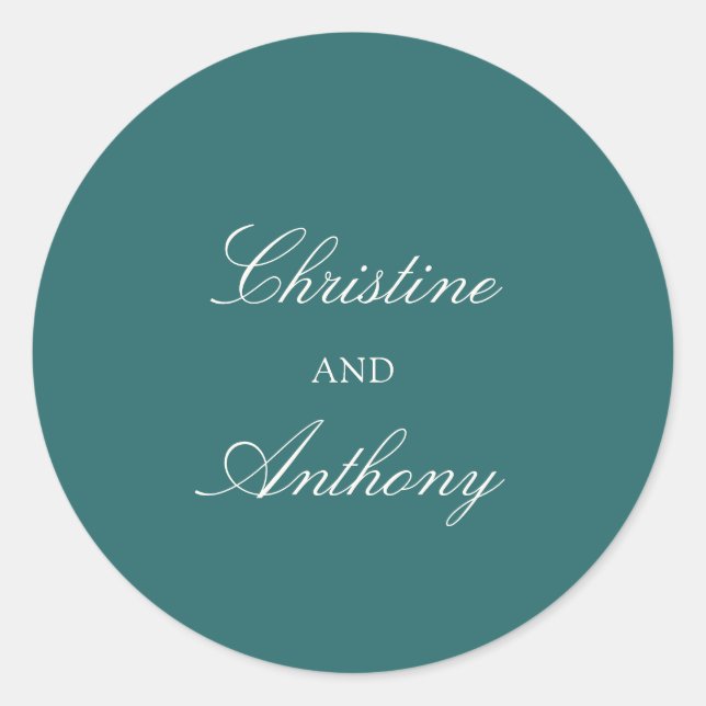 Pegatina Redonda Old Money Teal Classic Wedding (Anverso)