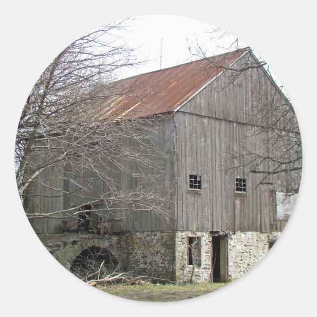 Pegatina Redonda Old Pennsylvania Bank Barn (Anverso)