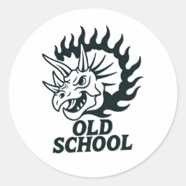 Pegatina Redonda Old School Dinosaur Funny Sticker