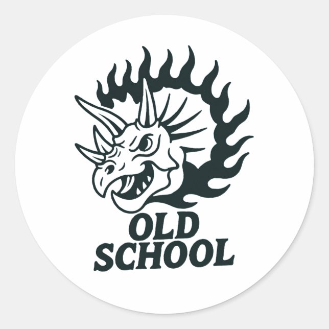 Pegatina Redonda Old School Dinosaur Funny Sticker (Anverso)