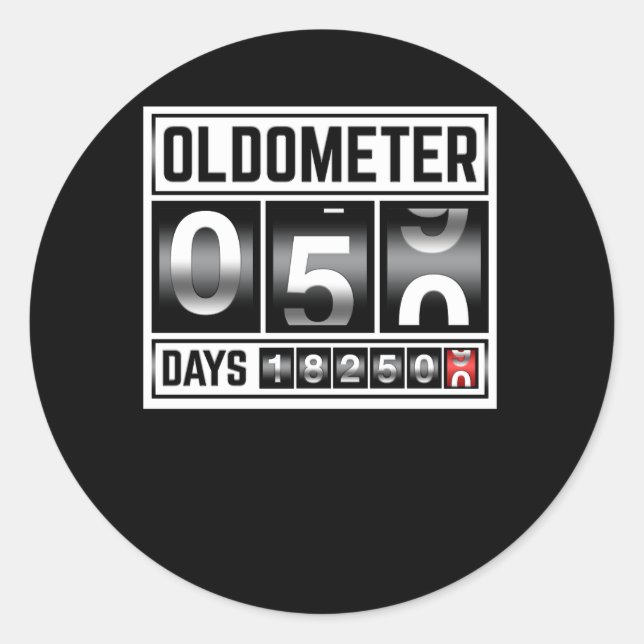 Pegatina Redonda OLDOMETER 50 Años Hecho En 1971, Cumpleaños 50 (Anverso)