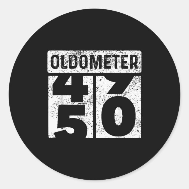 Pegatina Redonda Oldometer Odometer Funny 50th Birthday Gift 50 Yrs (Anverso)
