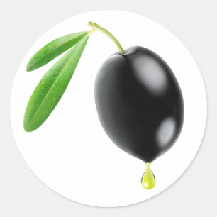Pegatina Redonda Oliva negra con gota de aceite
