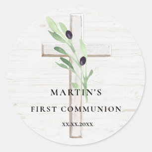 Pegatina Redonda Olive branch white wood Cross First Community