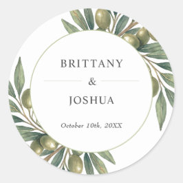 Pegatina Redonda Olive deja Boda ruso mediterráneo