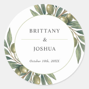 Pegatina Redonda Olive deja Boda ruso mediterráneo