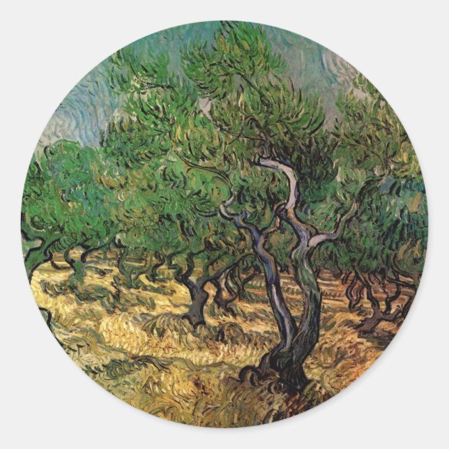 Pegatina Redonda Olive Grove de Vincent van Gogh (Anverso)