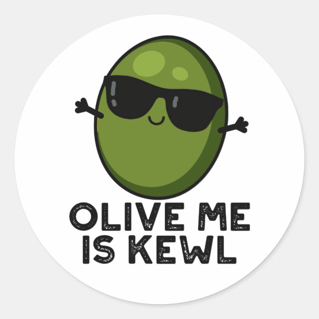Pegatina Redonda Olive Me Is Kewl Guay Olive Pun (Anverso)
