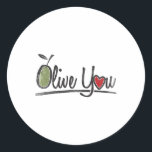 Pegatina Redonda Olive You - Love Pun<br><div class="desc">Olive You - Love Pun</div>