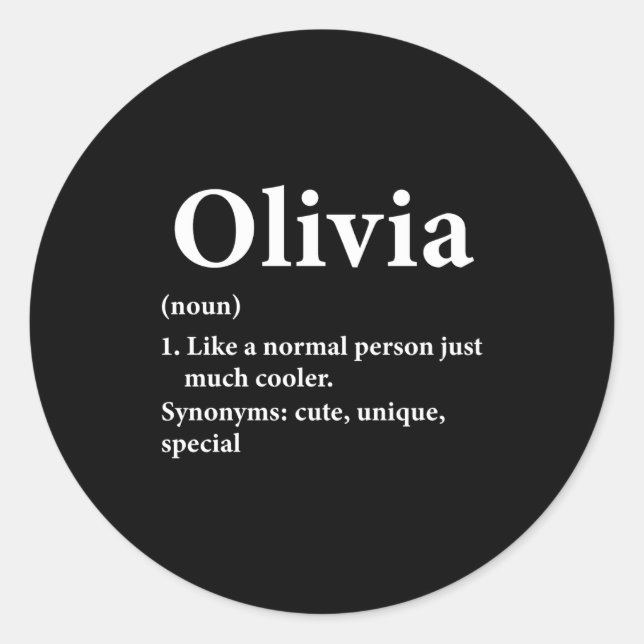 Pegatina Redonda Olivia Name Definition Funny D  (Anverso)