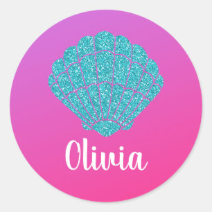Pegatina Redonda Olivia Nombre Pegatinas Etiquetas Escuela Sirena d