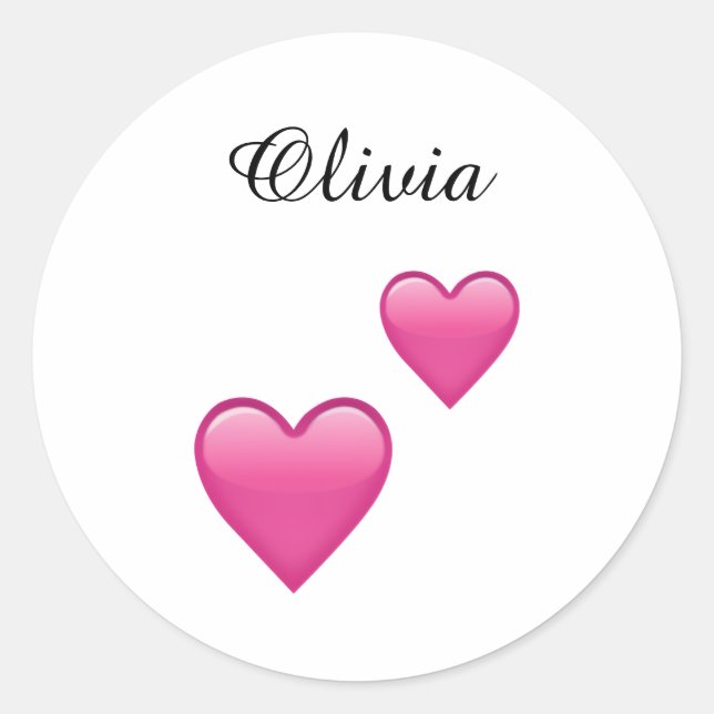 Pegatina Redonda Olivia Personalized Emoji Hearts Round Stickers (Anverso)