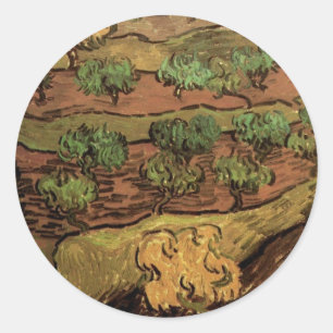 Pegatina Redonda Olivos de Van Gogh contra la ladera de una colina
