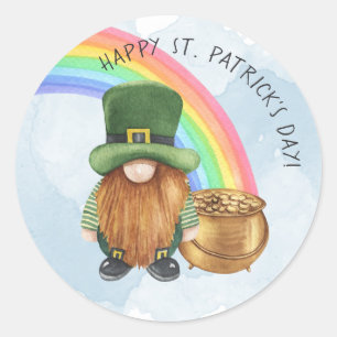 Pegatina Redonda Olla de Oro del Gnomo Irlandés Día de San Patricio