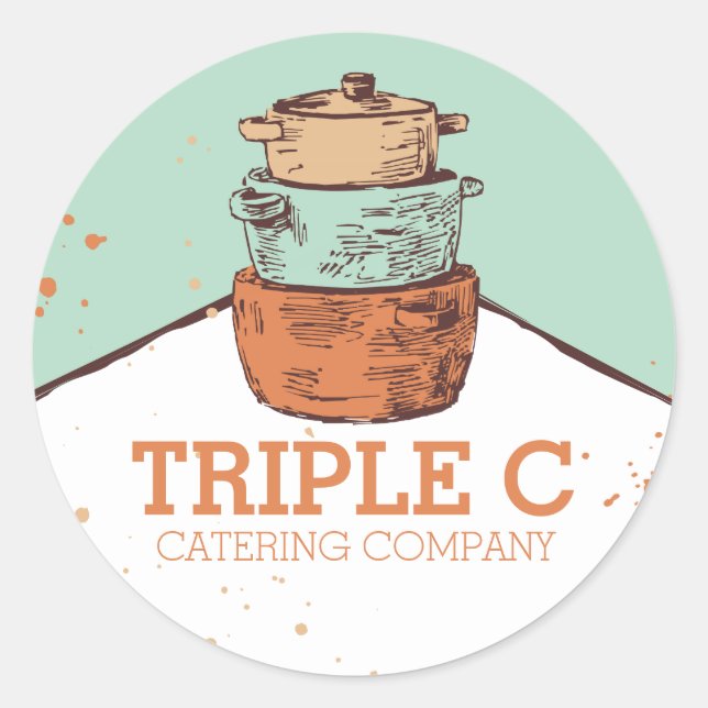 Pegatina Redonda ollas de cocina apiladas retro cacerolas de cocina (Anverso)