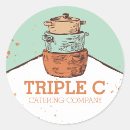 Pegatina Redonda ollas de cocina apiladas retro cacerolas de cocina