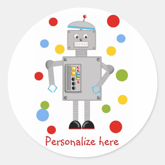 Pegatina Redonda Ollie The Robot (Anverso)