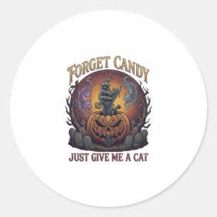 Pegatina Redonda Olvidar Caramelo Solo Dame Gato Halloween Calabaza
