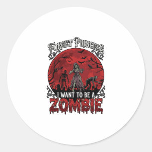 Pegatina Redonda Olvidar Princesa Zombie Luna de Sangre Murciélagos