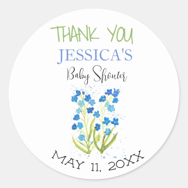 Pegatina Redonda Olvídate de mí no Flores Azules Chica de Baby Show (Anverso)