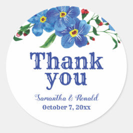 Pegatina Redonda Olvídate de que no es azul acuarela Boda Gracias