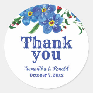 Pegatina Redonda Olvídate de que no es azul acuarela Boda Gracias