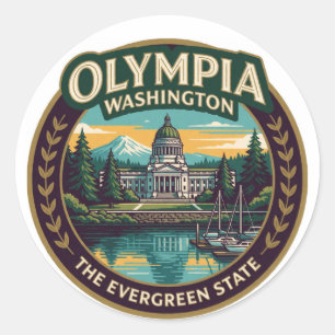 Pegatina Redonda Olympia capital de Washington en el Pacífico Noroe