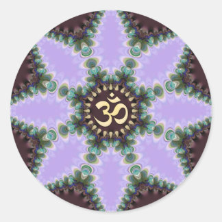 Pegatina Redonda OM Art Púrpura Flor Fractal