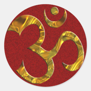 Pegatina Redonda OM / AUM - ORO   mancha roja oscura