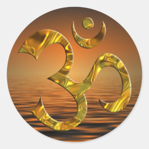Pegatina Redonda OM / AUM - ORO   puesta de sol
