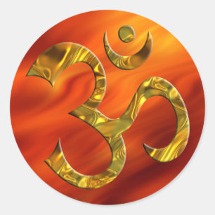Pegatina Redonda OM / AUM - ORO   rojo fuego
