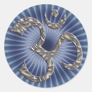Pegatina Redonda OM / AUM - PLATA   brillo azul