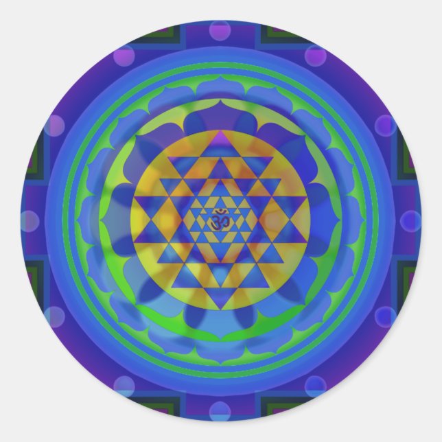 Pegatina Redonda Om (AUM) Yantra mandala (Anverso)