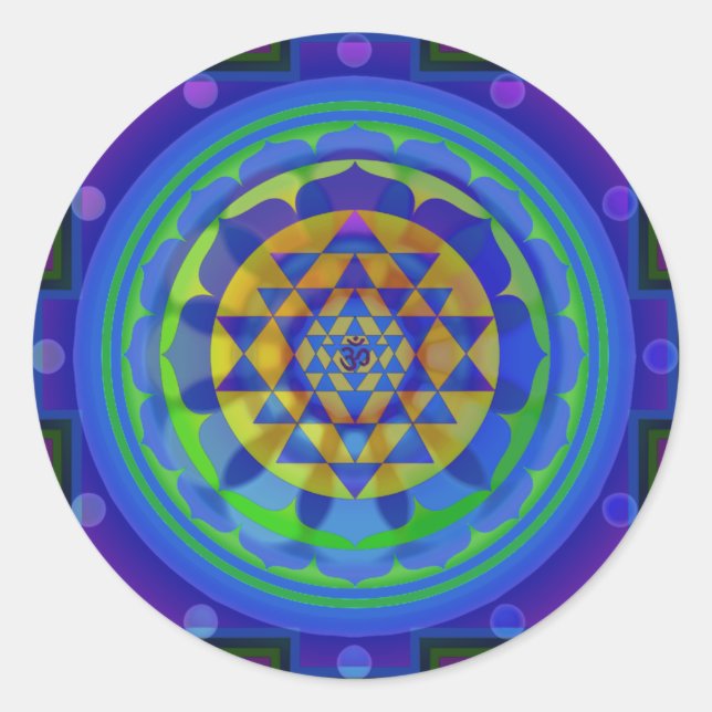 Pegatina Redonda Om (AUM) Yantra mandala (Anverso)