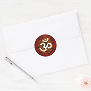 Pegatina Redonda Om Chakra Mandala Red