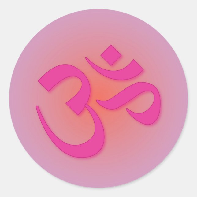 Pegatina Redonda Om, en rosa y naranja (Anverso)