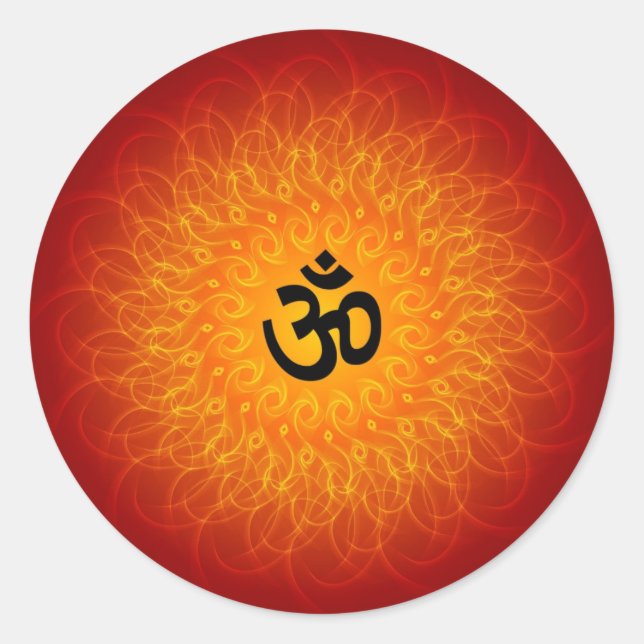 Pegatina Redonda Om Espiritual En Mandala (Anverso)