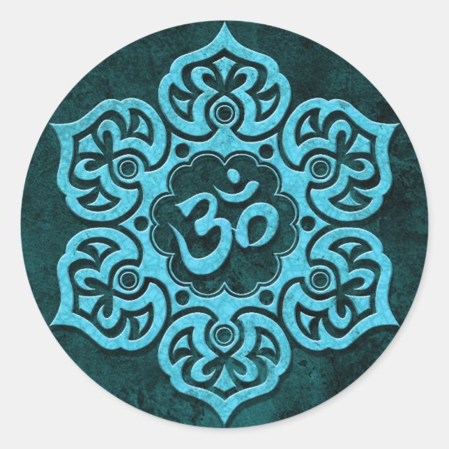 Pegatina Redonda Om Floral De Piedra Azul (Anverso)