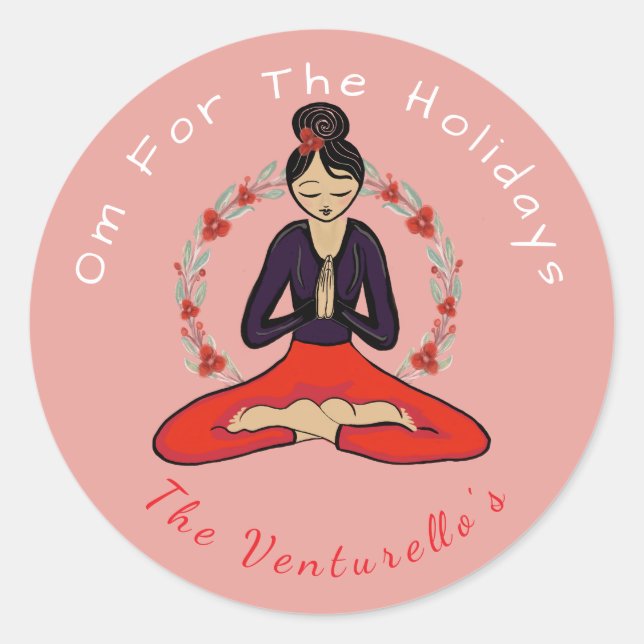 Pegatina Redonda Om For The Holidays Yoga Sticker (Anverso)