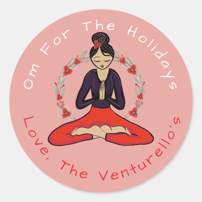 Pegatina Redonda Om For The Holidays Yoga Sticker (Anverso)