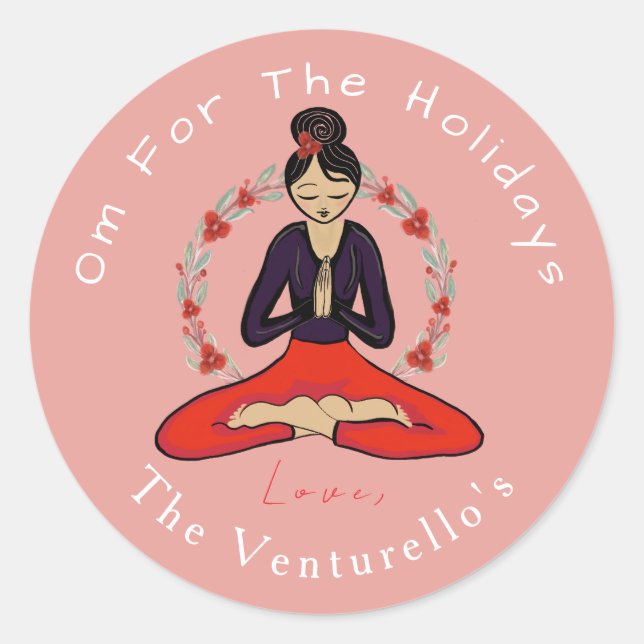 Pegatina Redonda Om For The Holidays Yoga Sticker (Anverso)
